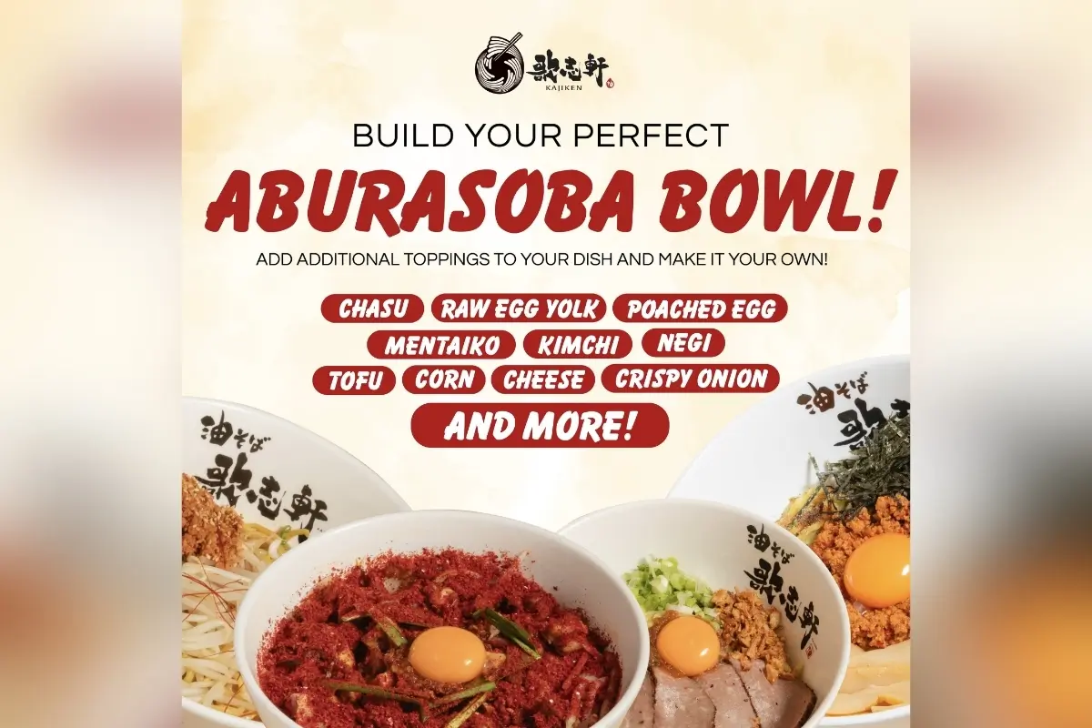 Customizable aburasoba bowl with various toppings at Kajiken-Fullerton, a Japanese Aburasoba Restaurant in Fullerton