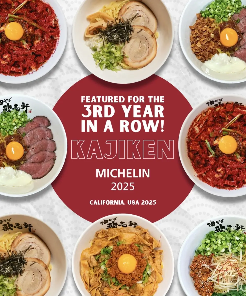 Michelin-recognized aburasoba varieties at Kajiken-Fullerton, a Japanese Aburasoba Restaurant in Fullerton